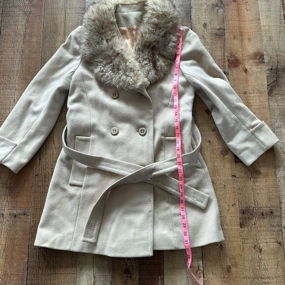 Vintage Mr. Fred Ivory Wool Blend Double-Breasted Coat With Faux Fur Collar Belt - Picture 7 of 9